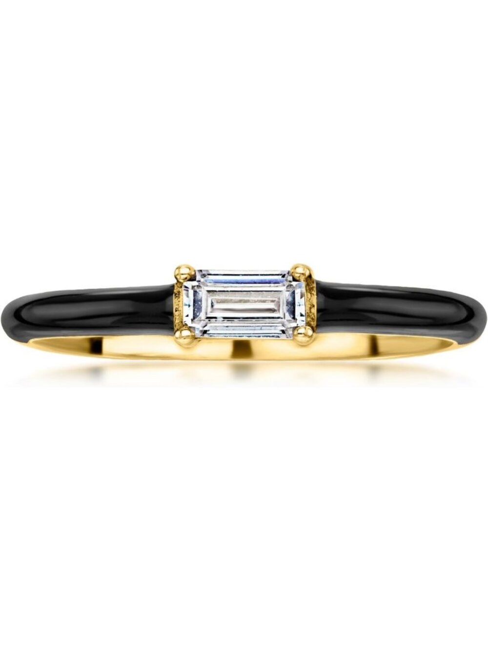 Elegant 18kt Gold Over Sterling .30 Carat CZ & Black Enamel Ring - Size